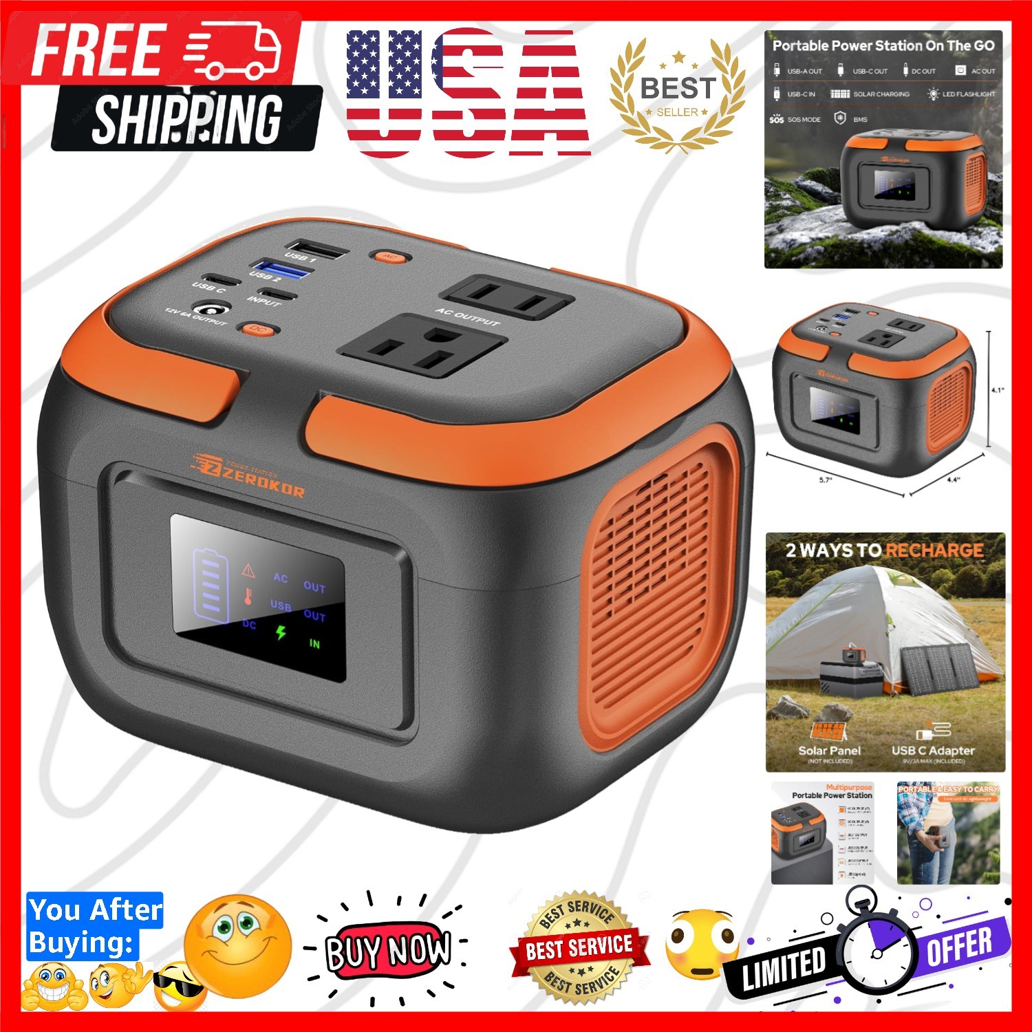 Portable Power Station 120W, Power Bank with AC Outlet, Portable Generator 97…