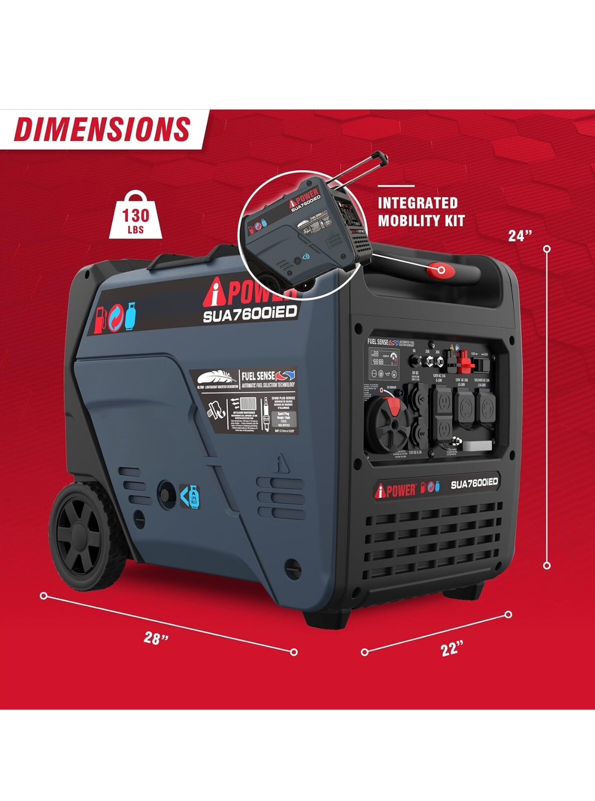 APower 7,600W Portable Dual Fuel Inverter Generator, Electric Start, CO Sensor