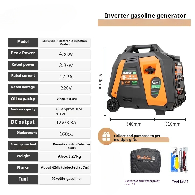 Silent Inverter Generator Set 220V Gasoline Home Outdoor Stall Camping Portable