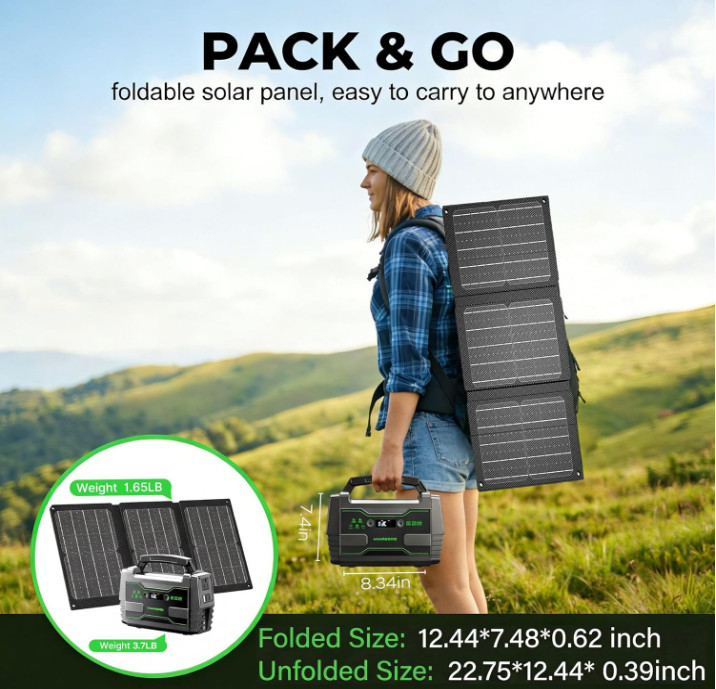 Generador Solar Compacto con 2 Salidas AC y Panel 30W para Viajes