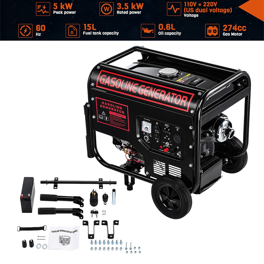 5000 Watt Gasoline Generator 110V+220V Output Inverter Generator Home Backup