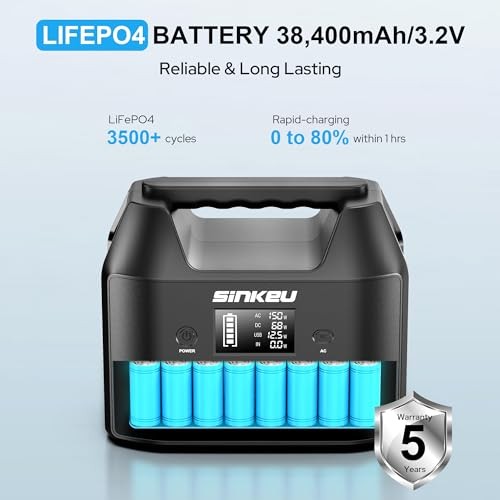 Portable Power Station 122.8Wh, LiFePO4 Battery Solar Generator for 150W Black
