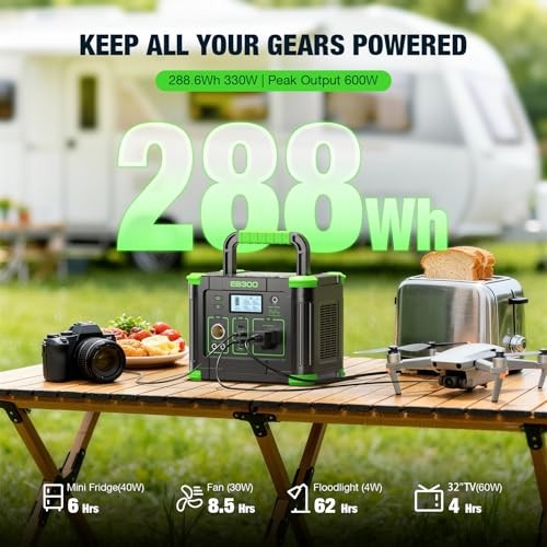 300W Portable Power Station 288Wh Solar Generator with USBC PD 60W, 110V Outlet