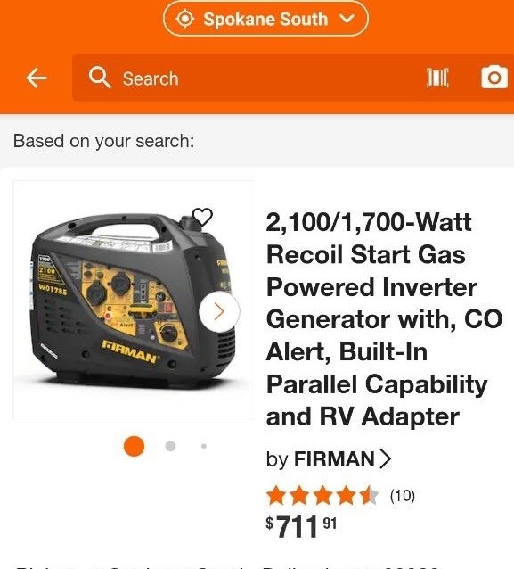 FIRMAN W01785 Inverter Generator 2100/1700W CO Alert, RV Adapter