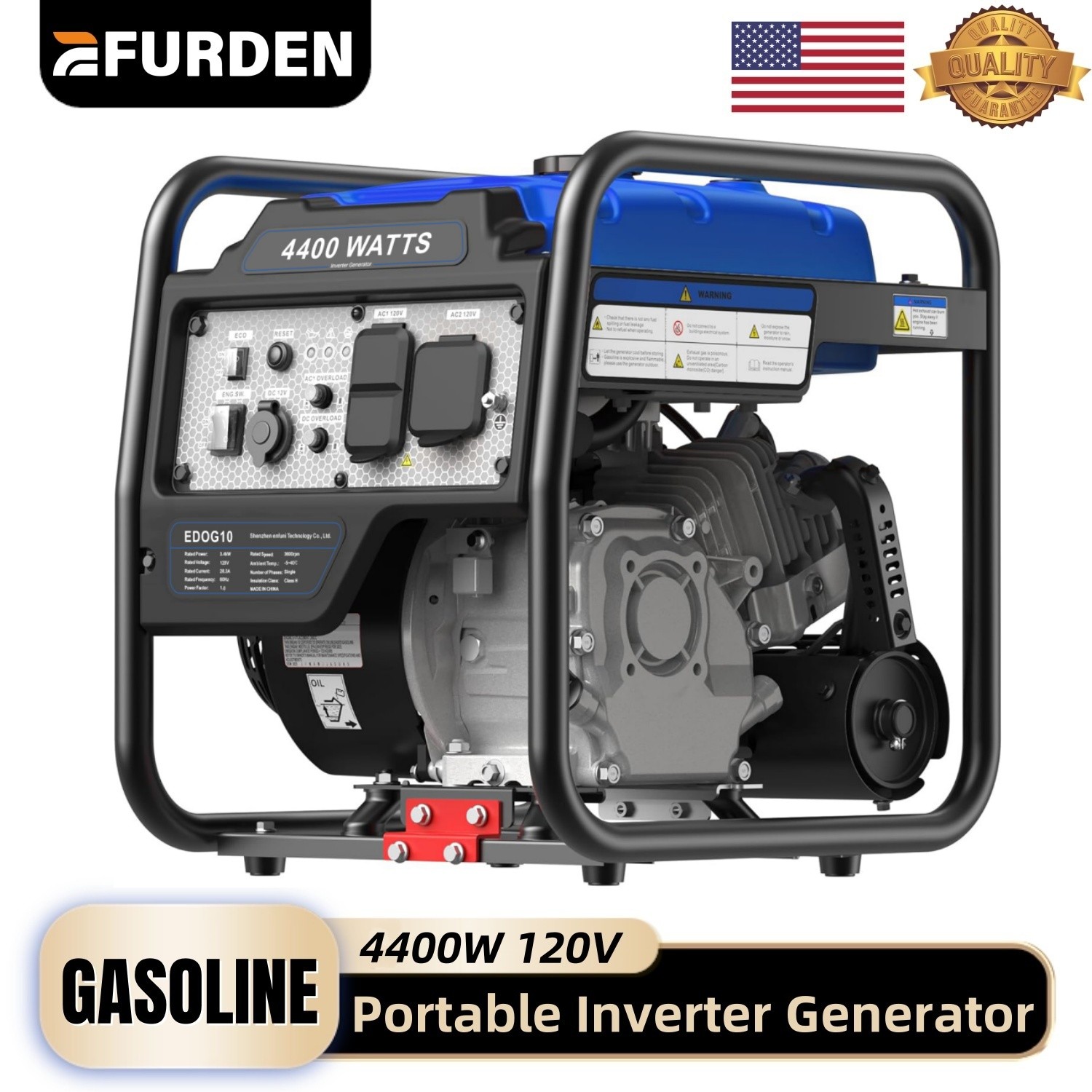 EFURDEN 4400W Gas Generator Inverter Gas Powered Open Frame 208CC 4-stroke 7.5L