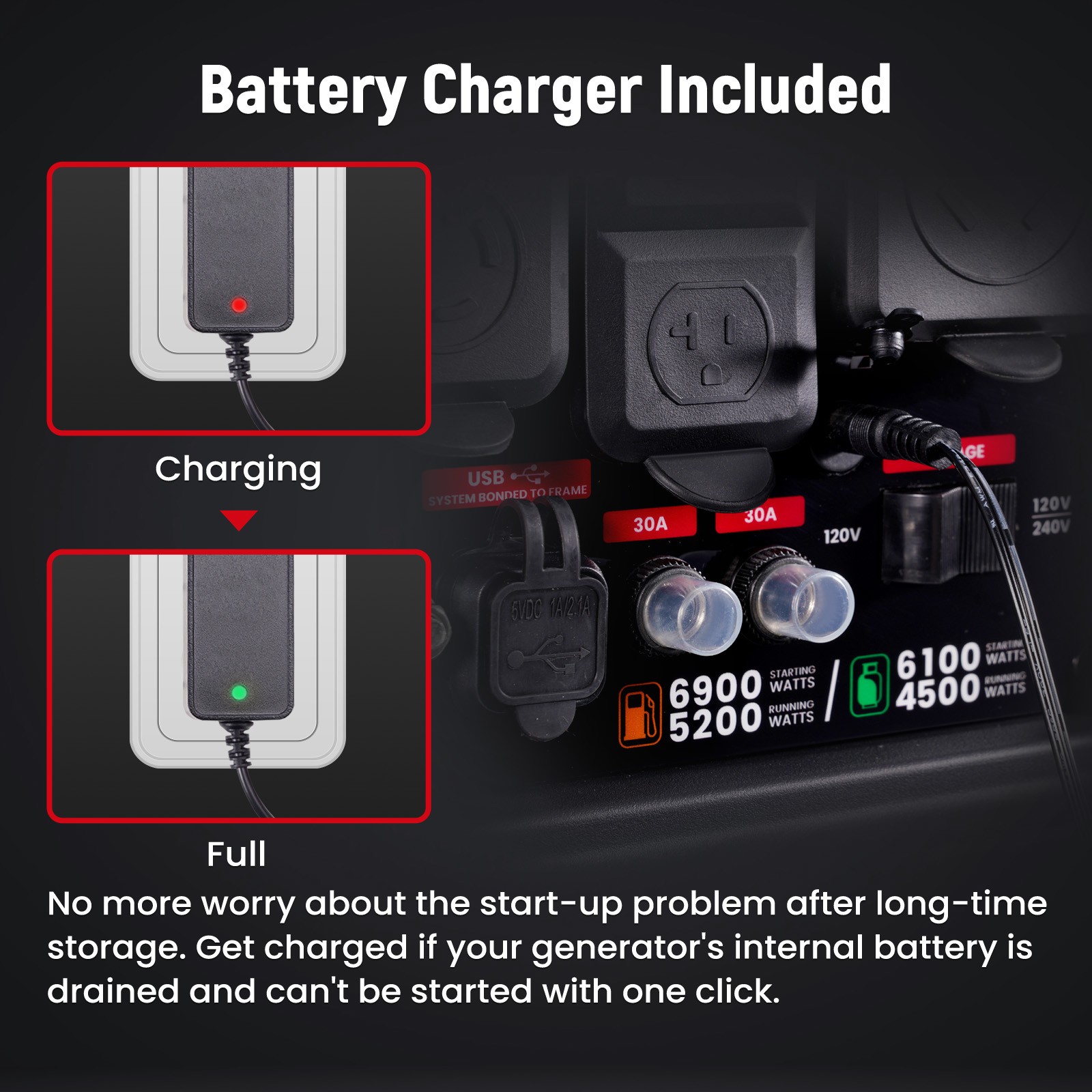 Dual Fuel (Gas/LPG) & 120/240V – 6900W Peak Power for Construction & Home Use