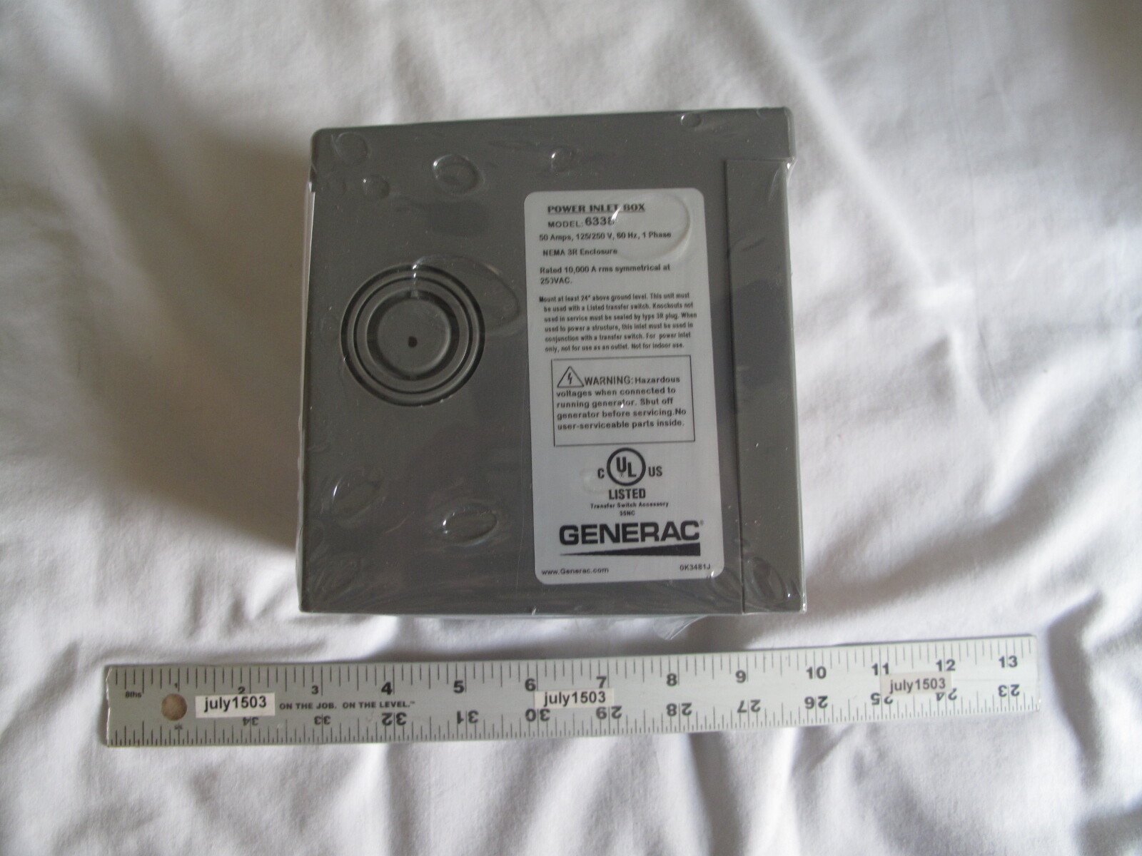 (1) NEW Generac 6338 50 Amp Outdoor Power Inlet Box Plastic CS6365 3R 125/250V