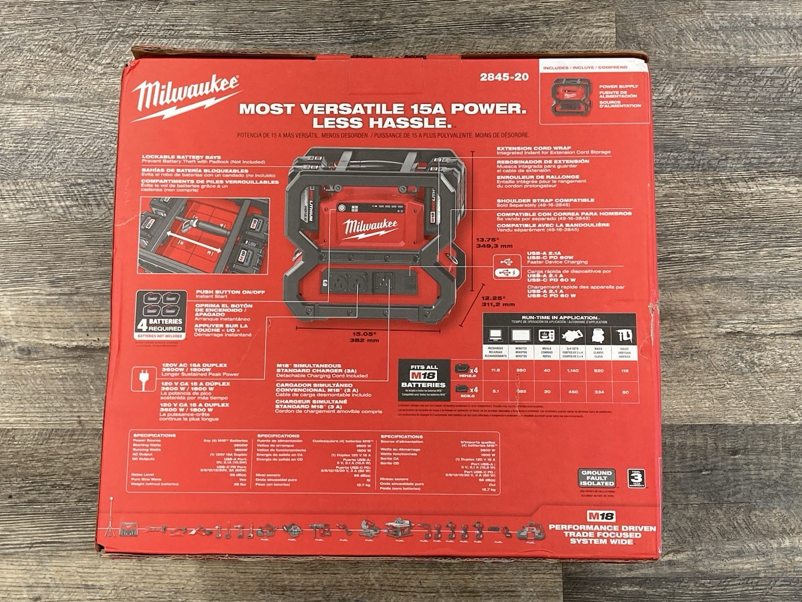 New Milwaukee 2845-20 M18 CARRY-ON 3600W/1800W Power Supply