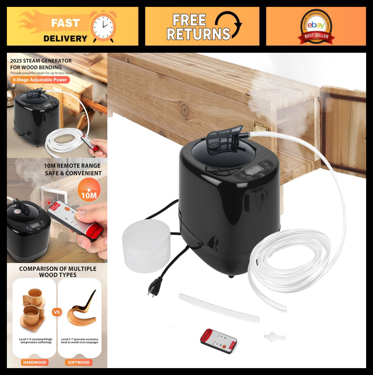 Portable Wood Bending Steam Generator 1100W Electric Steamer Kit, 10m Remote, Tr