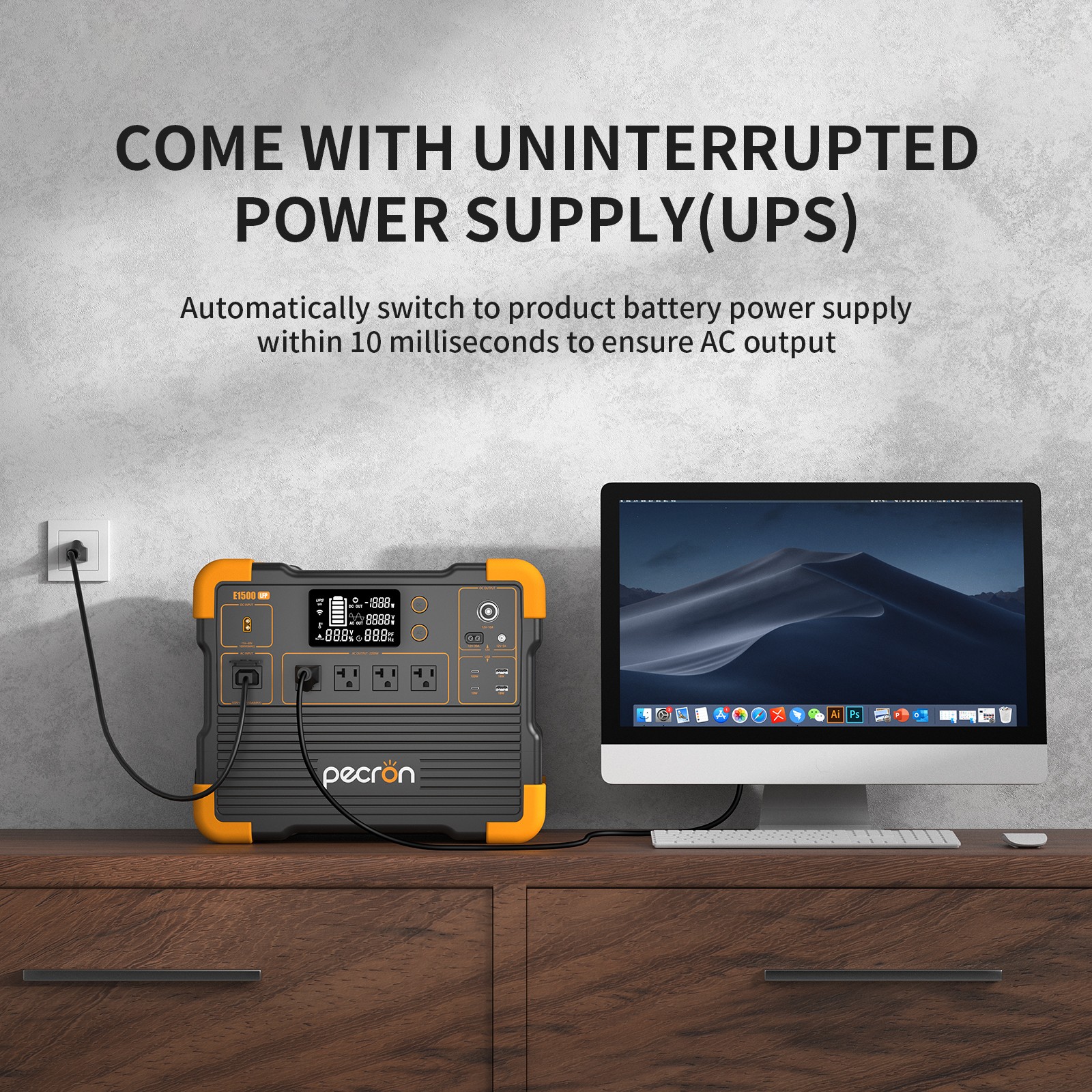 pecron Portable Power Station E1500LFP 1536Wh 2200W LiFePO4 Solar Generator