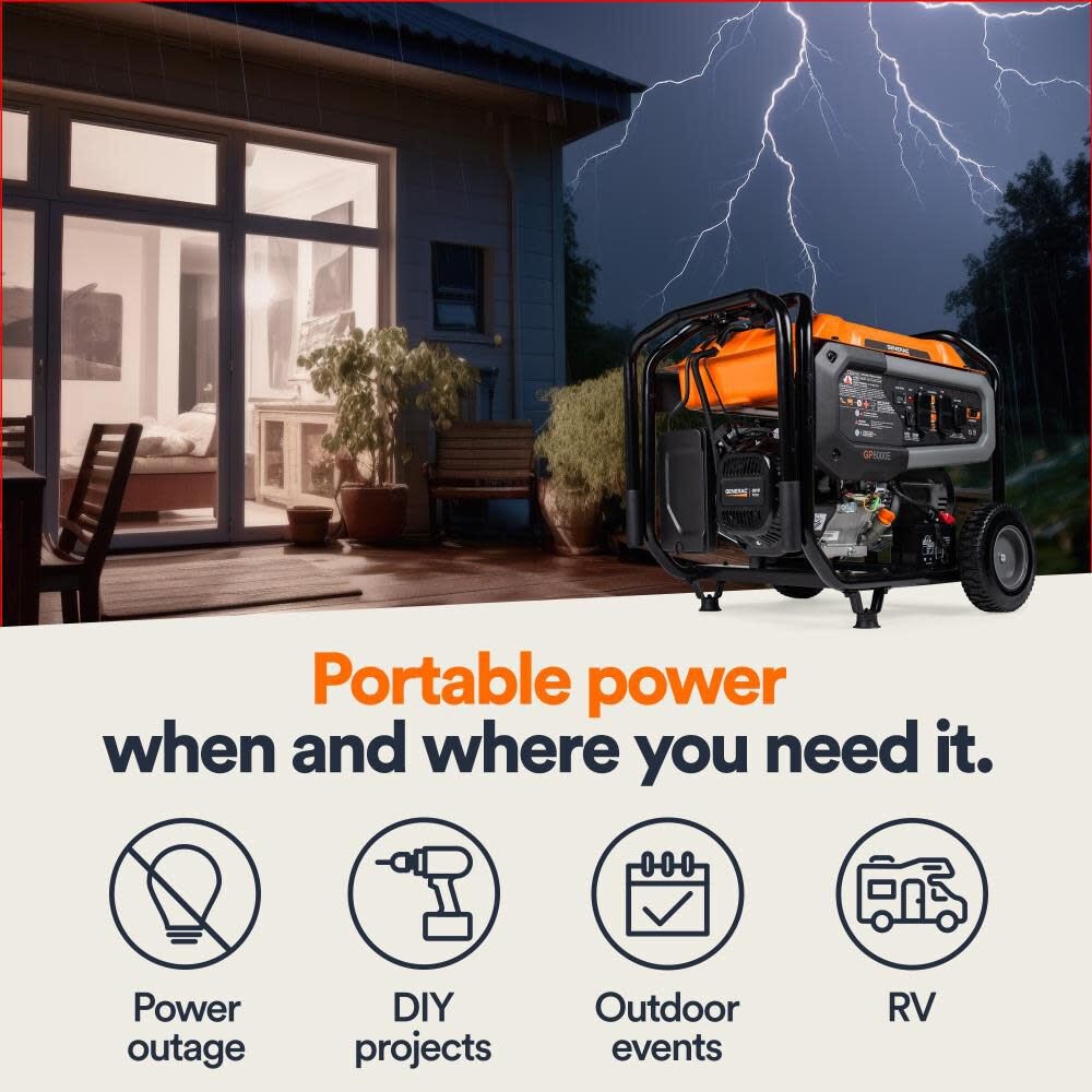 Generac Gp Series 10,000 Watt Gas Powered 50-State Portable Generator With