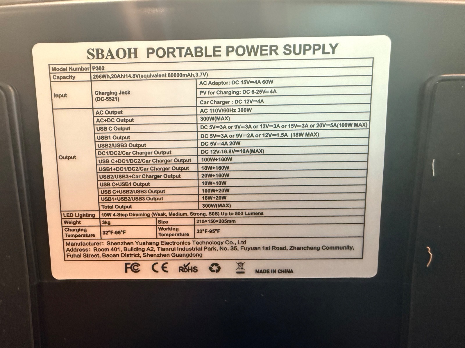 sbaoh portable power station p302