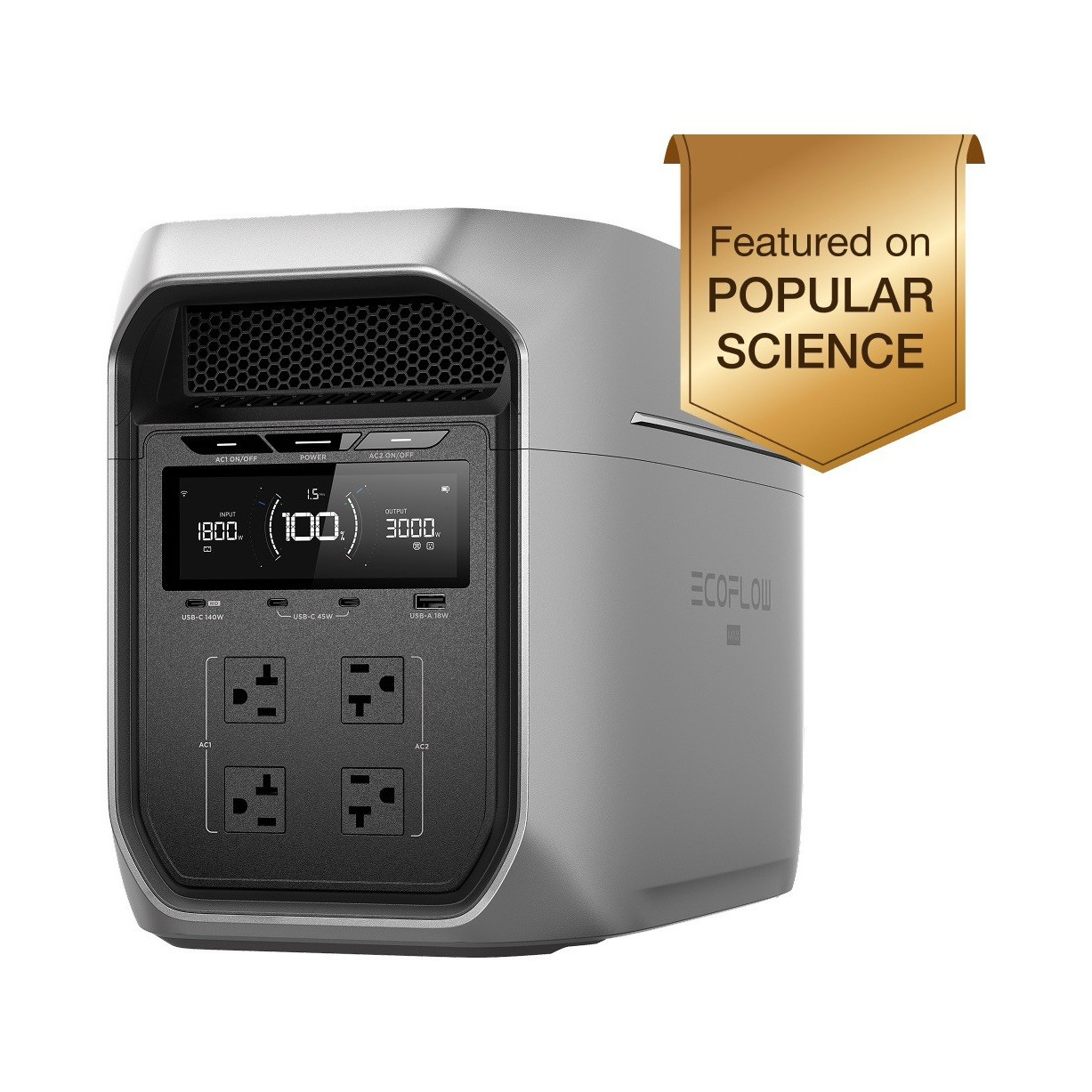 EcoFlow DELTA 3 Max Plus Portable Power Generator, Li-Ion Battery, Gray/Black