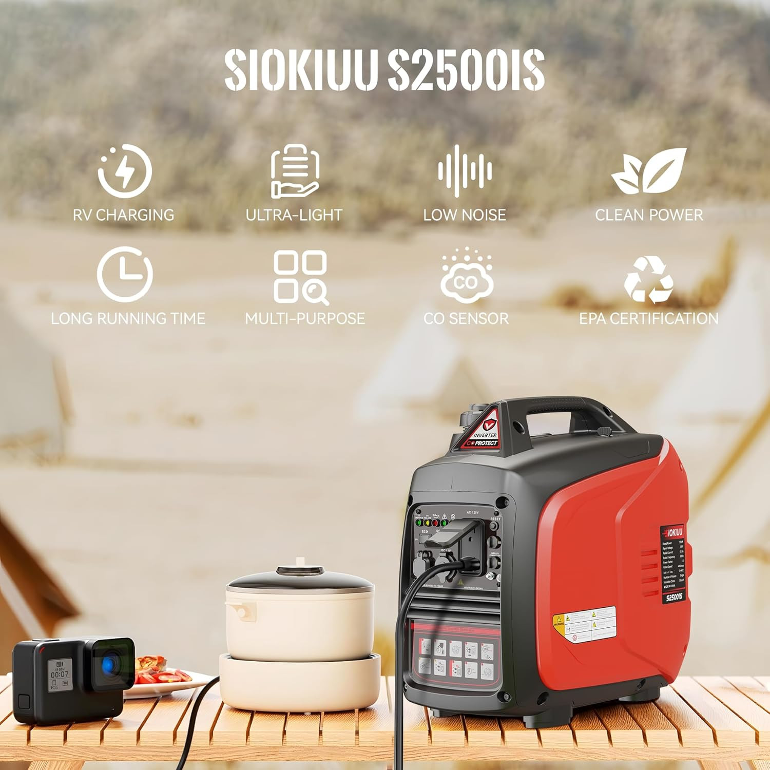 2500W Portable Inverter Generator Super Quiet Ultra Lightweight Home Backup 80CC