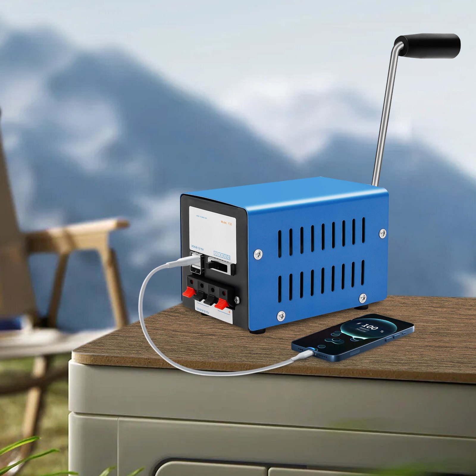 Portable Metal Generator, F20 Hand Crank Generator, Manual Crank Generator Blue