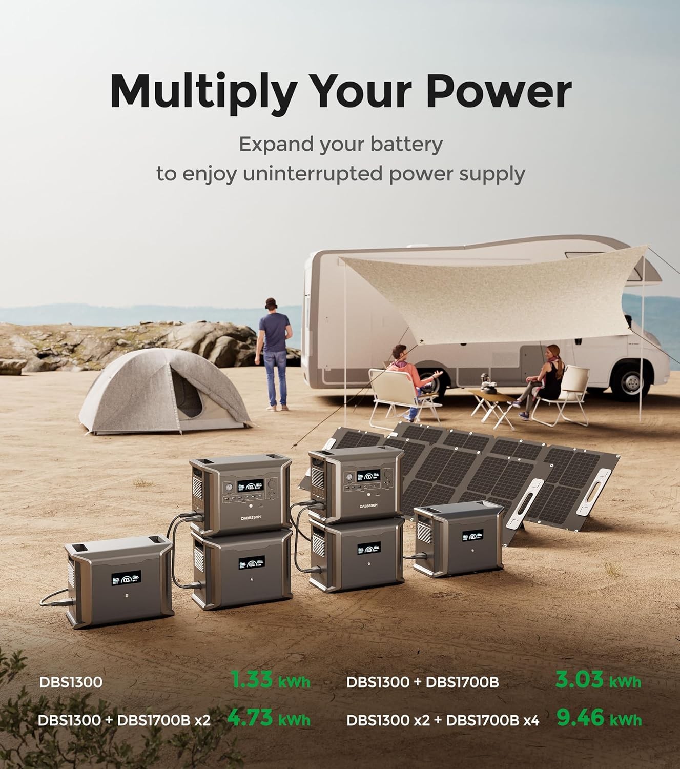 Dabbsson 1200W 1330Wh Power Station Portable with 2* 120W Foldable Solar Panel