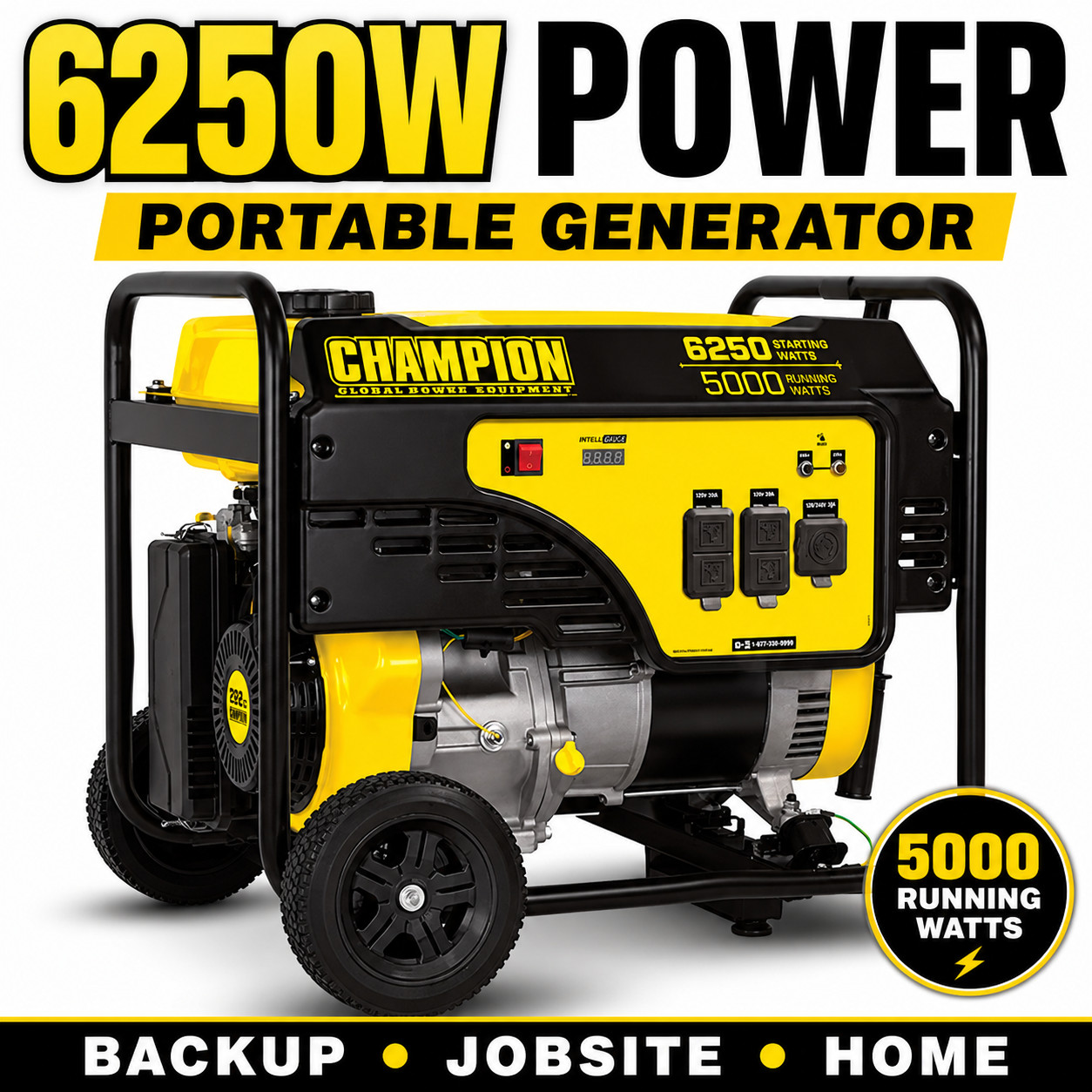 Champion 6250W Portable Gas Generator 5000W Running Wheel Kit 120/240V