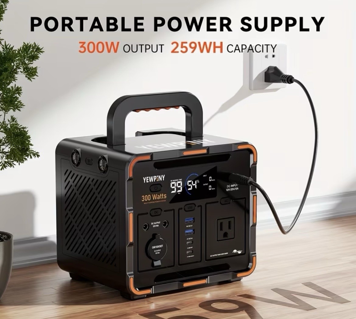 YEWPINY Portable Power Station 259Wh Battery, 300W, Wireless Charger, USB-C