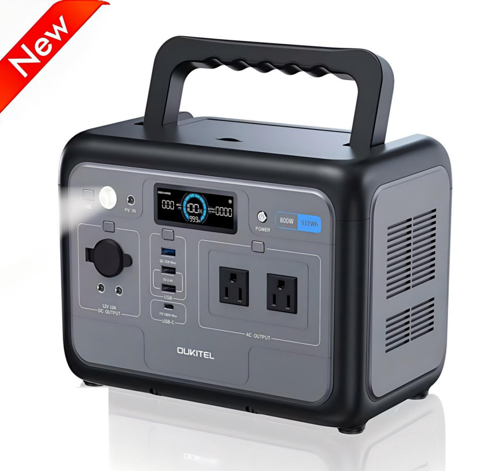 OUKITEL Portable Power Station 512Wh, LiFePO4 Battery, 800W Peak-1600W Generator