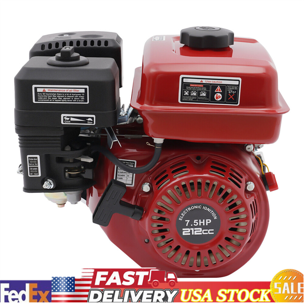 US 7.5HP Motor 4 Stroke Gas Powered Portable Engine 212cc Air Cooling Pull Start