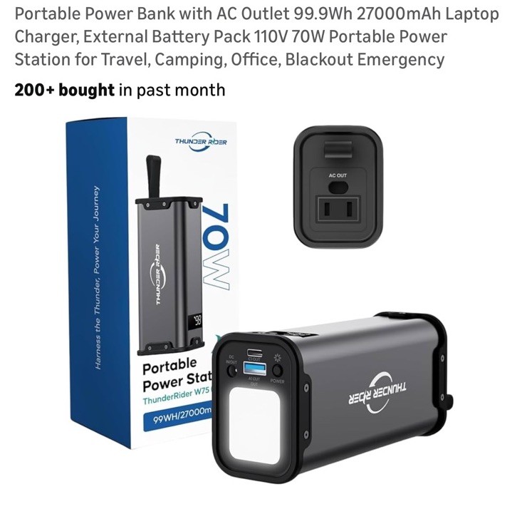 Portable Power Station 99Wh 27000mAh Camping Lithium Battery Large Power Bank