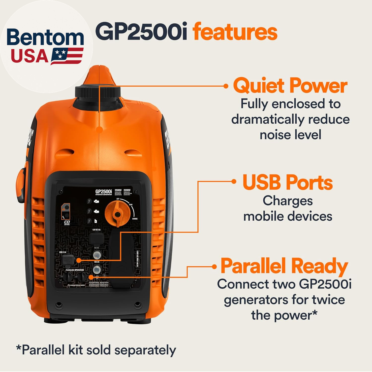 2,500-Watt Gas Powered Portable Inverter Generator – Lightweight and Compact Des