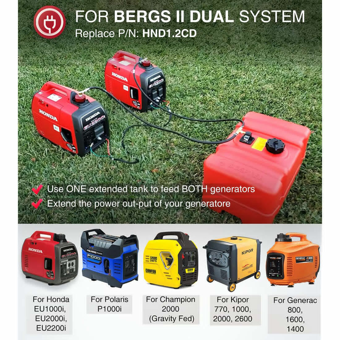 HND1.2CD Bergs II Dual System Fuel Extender Run Generator Kit for Honda Generac