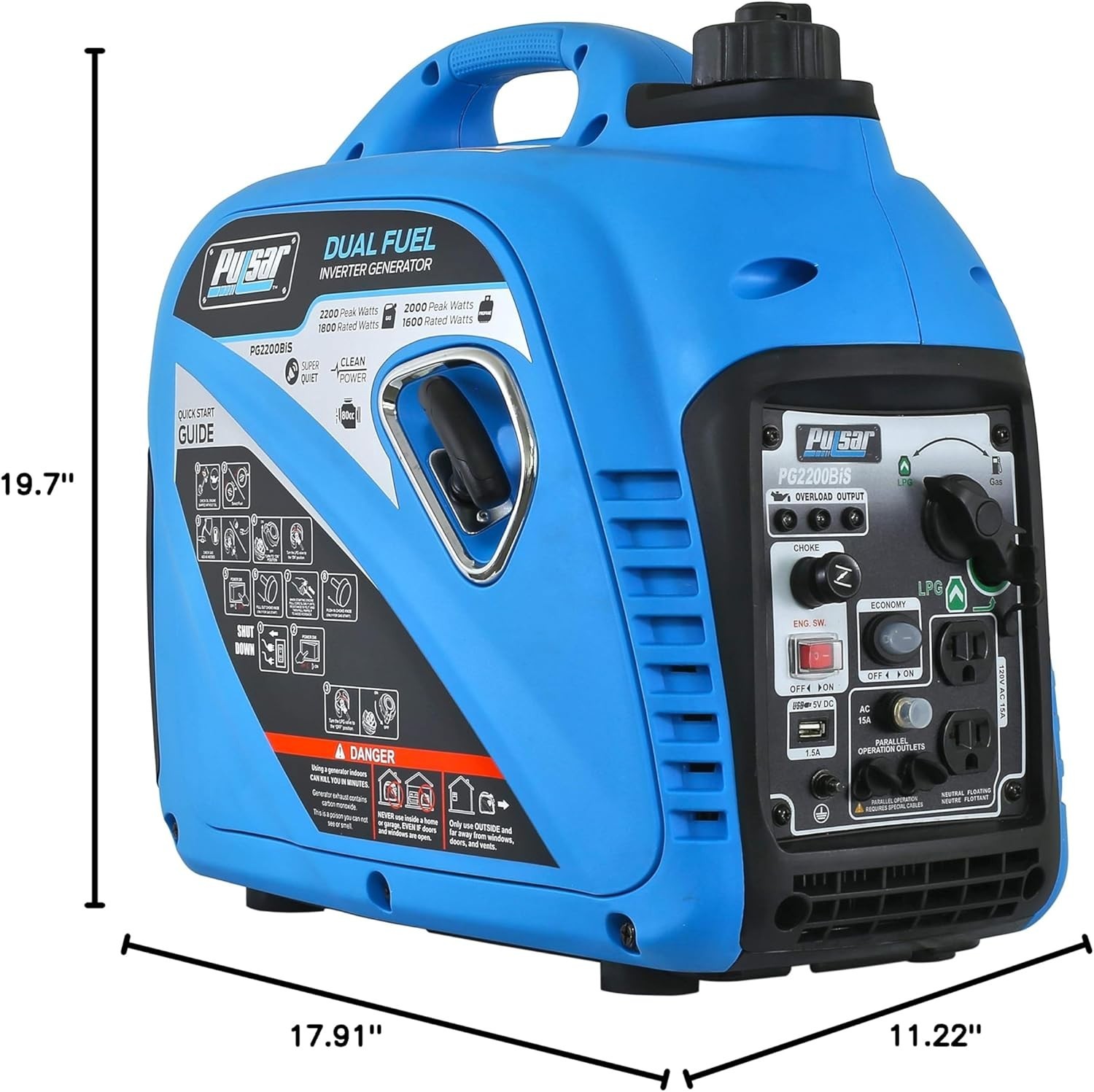 Pulsar 2,200-Watt Super Quiet Portable Dual Fuel Gas Powered Inverter Generator