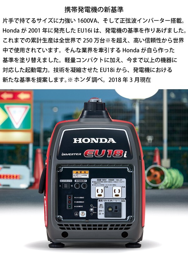 Honda EU18i Generator Small Inverter Equipped with 1800W high output