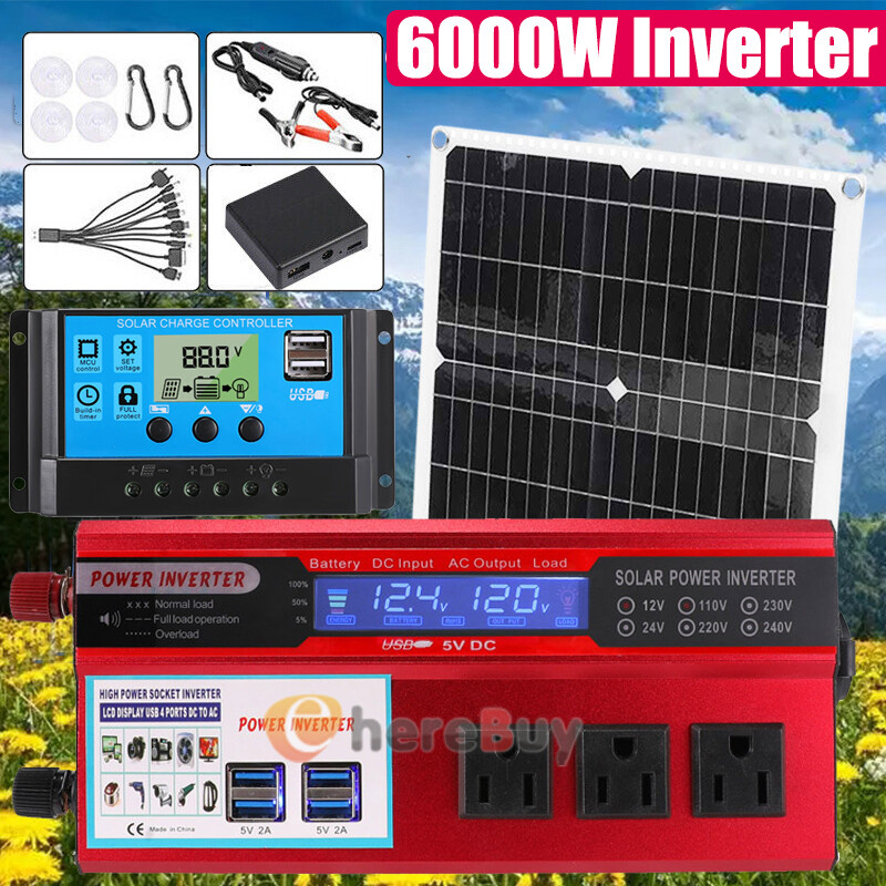 6000W Inverter Solar Panel Kit Solar Power Generator 100A Home 110V Grid System