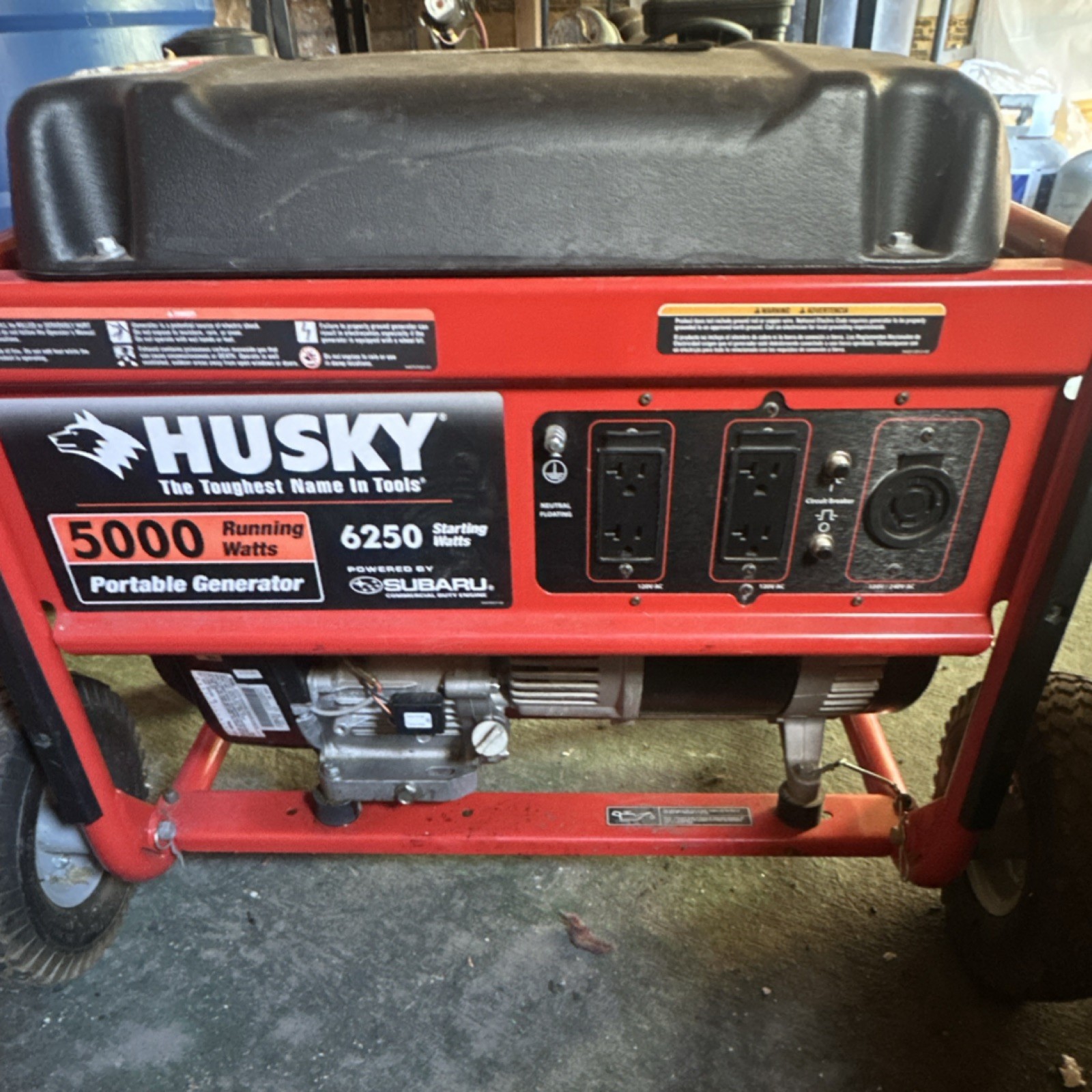 Husky Portable Generator 5000 Running Watts 6250 Starting Watts 2 x 120 V x 240