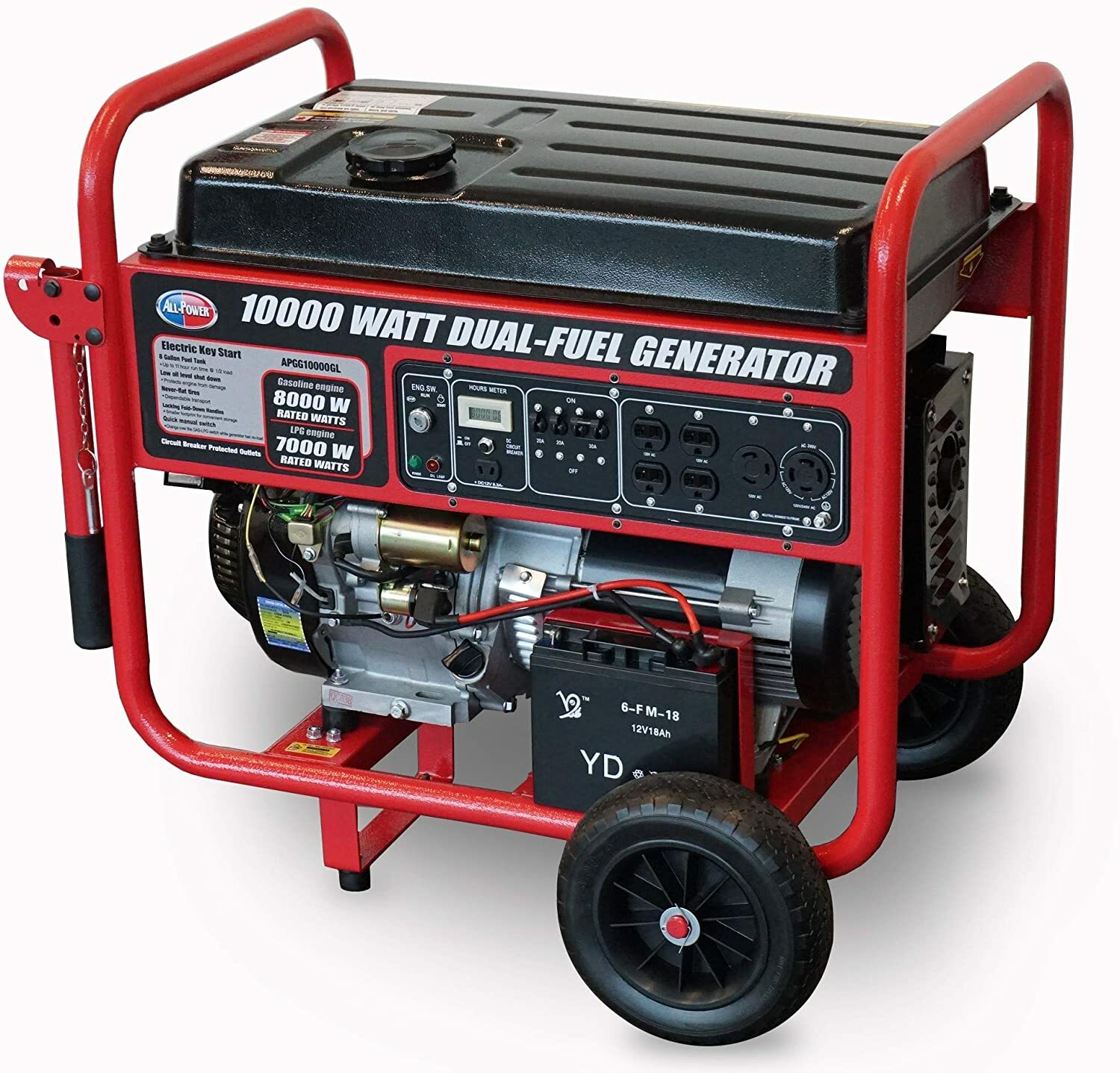 All Power 10,000-W Portable Dual Fuel Gas Powered Generator with Electric Start
