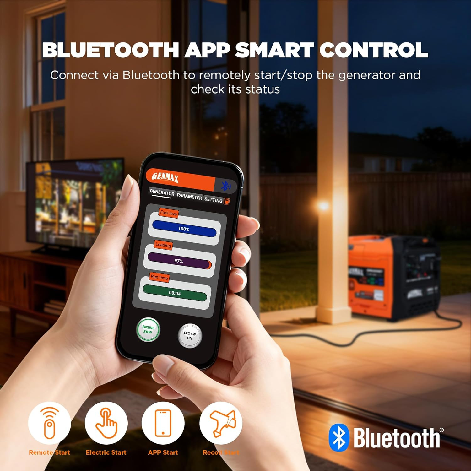 Tri Fuel Silent Inverter Generator Auto Start Remote Control Digital Display 50A