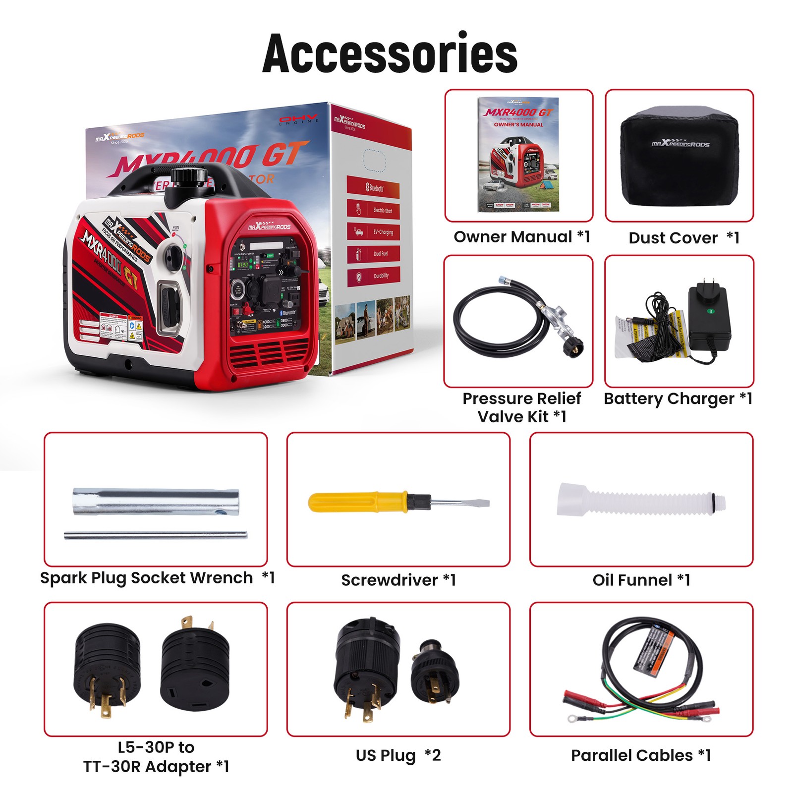 4KW Portable LPG/Gas Generator Inverter Bluetooth E-Start EV-charging 58dB