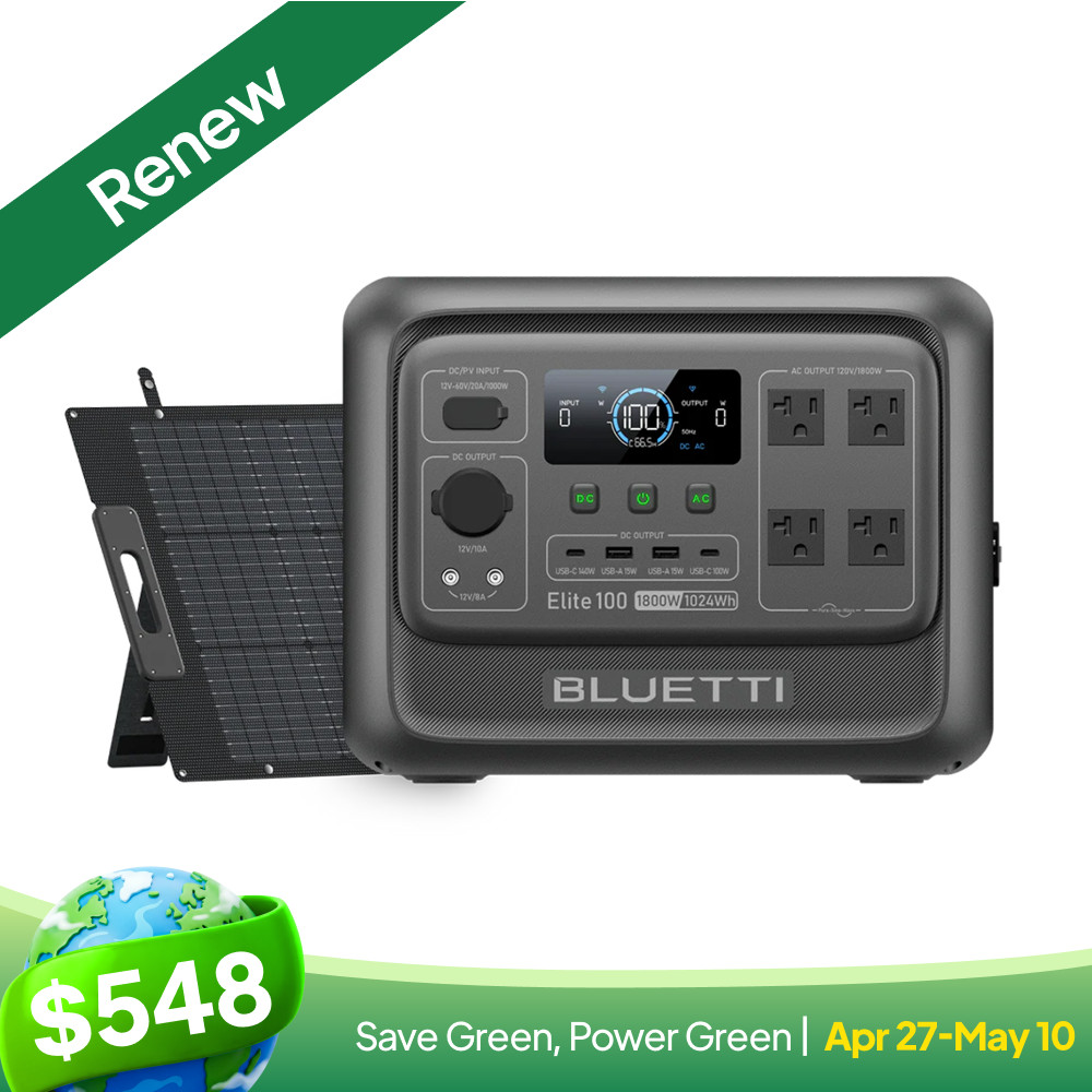 BLUETTI Elite 100 V2 1024Wh Power Station Solar Generator+200W Solar Panel Combo