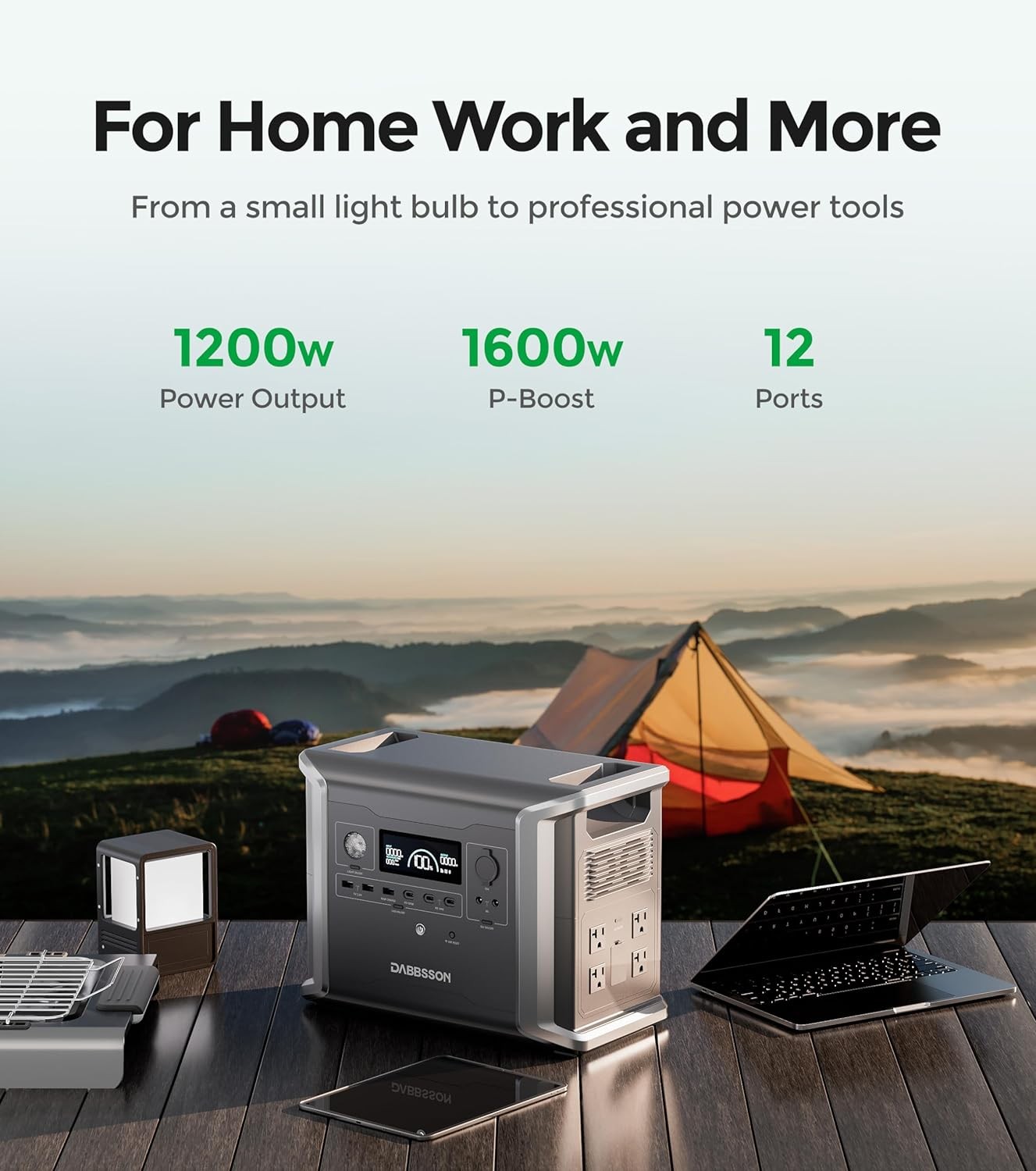 Dabbsson 1200W 1330Wh Power Station Portable with 2* 120W Foldable Solar Panel