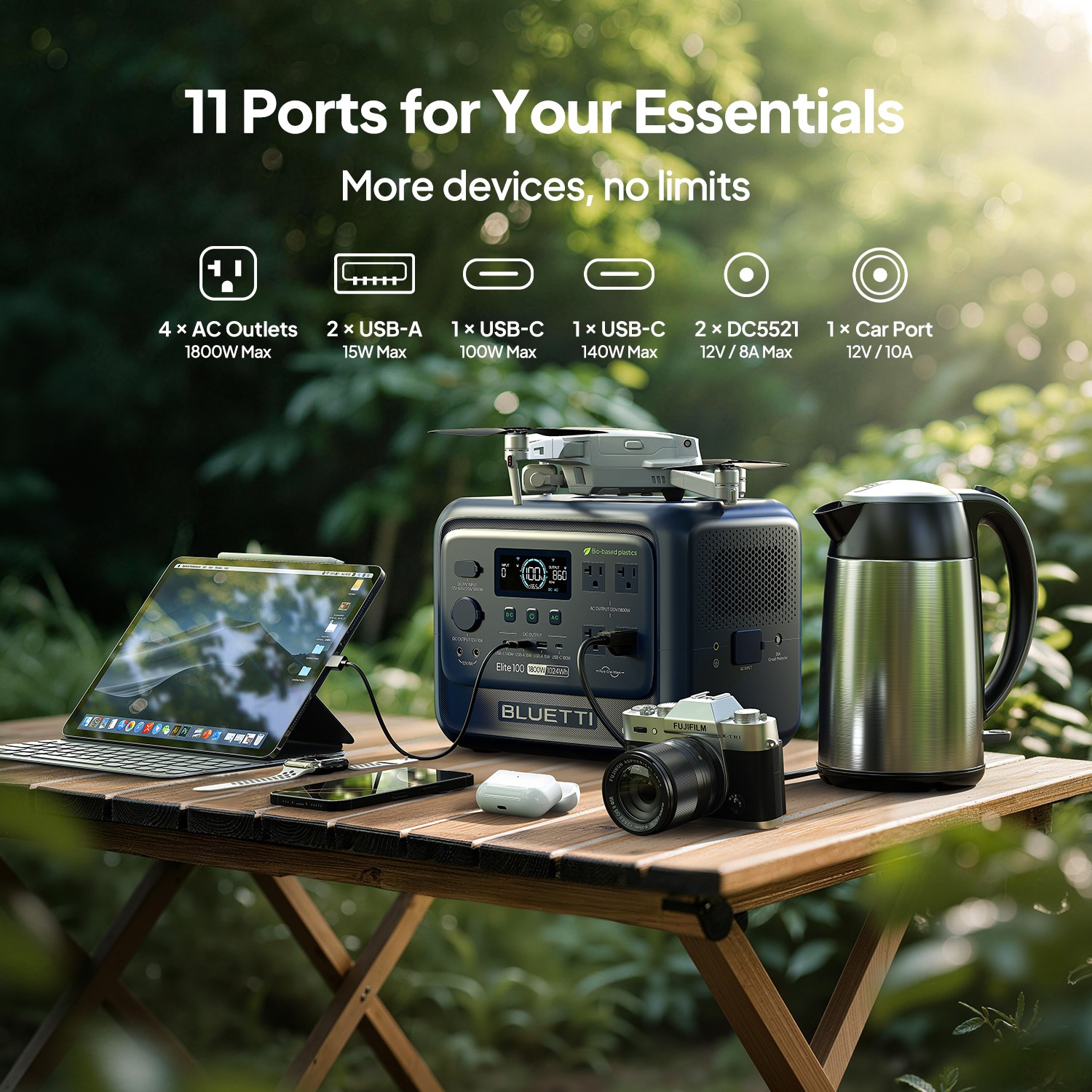 BLUETTI Elite 100 V2 Bio-based 1024Wh 1800W Portable Power Station for Travel