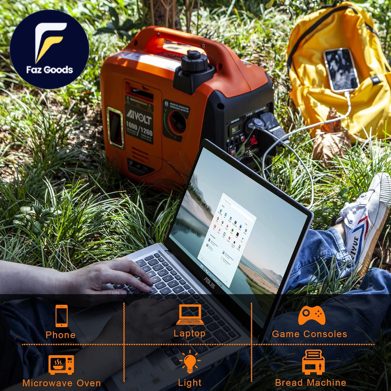 1600W Super Quiet Inverter Generator Ultra Lightweight Gas Powered Portable