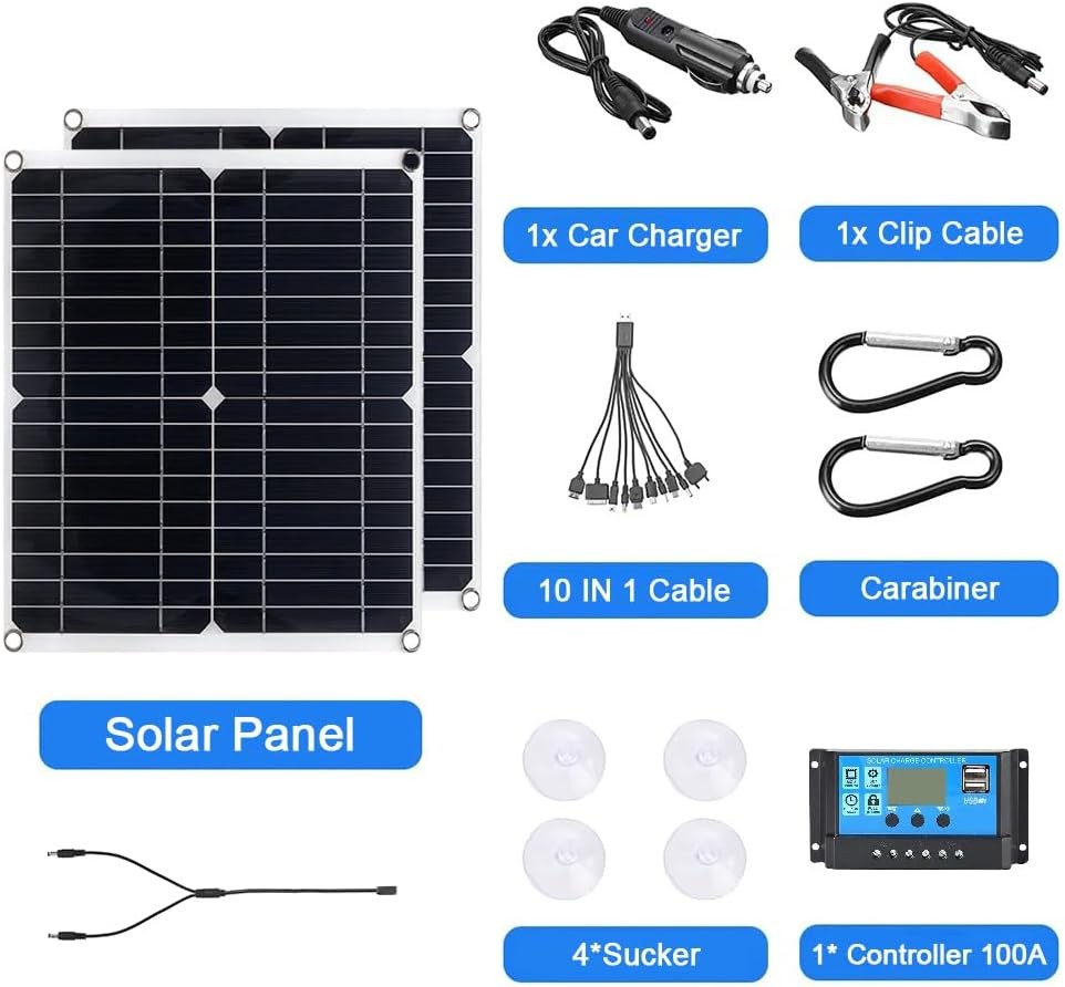12V Solar Kit with 100A Controller, Cable & Clips – Ideal for RVs/Outdoor Use