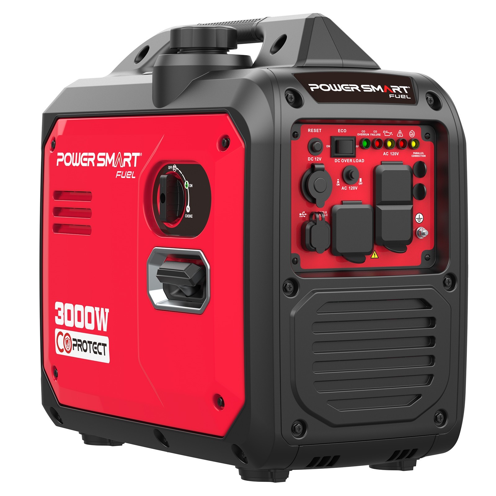 PowerSmart 3000W Gas Generator, 121.6cc, 120V Outlet, Parallel Ready, CO Detect