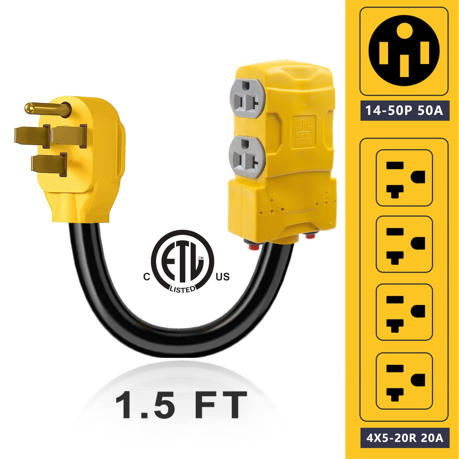 HOZHEM 50 Amp to 20 110V RV 14-50P 4X 5-20R/5-15R 4Prong, yellow