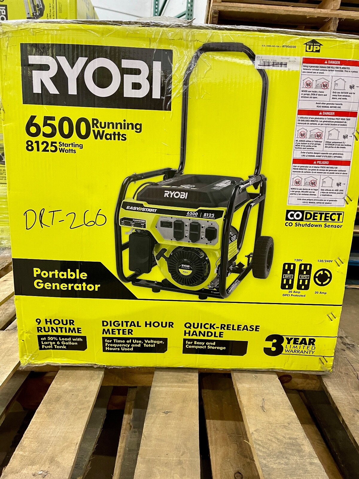 RYOBI 6,500-Watt Gasoline Powered Portable Generator with CO Shutdown Sensor
