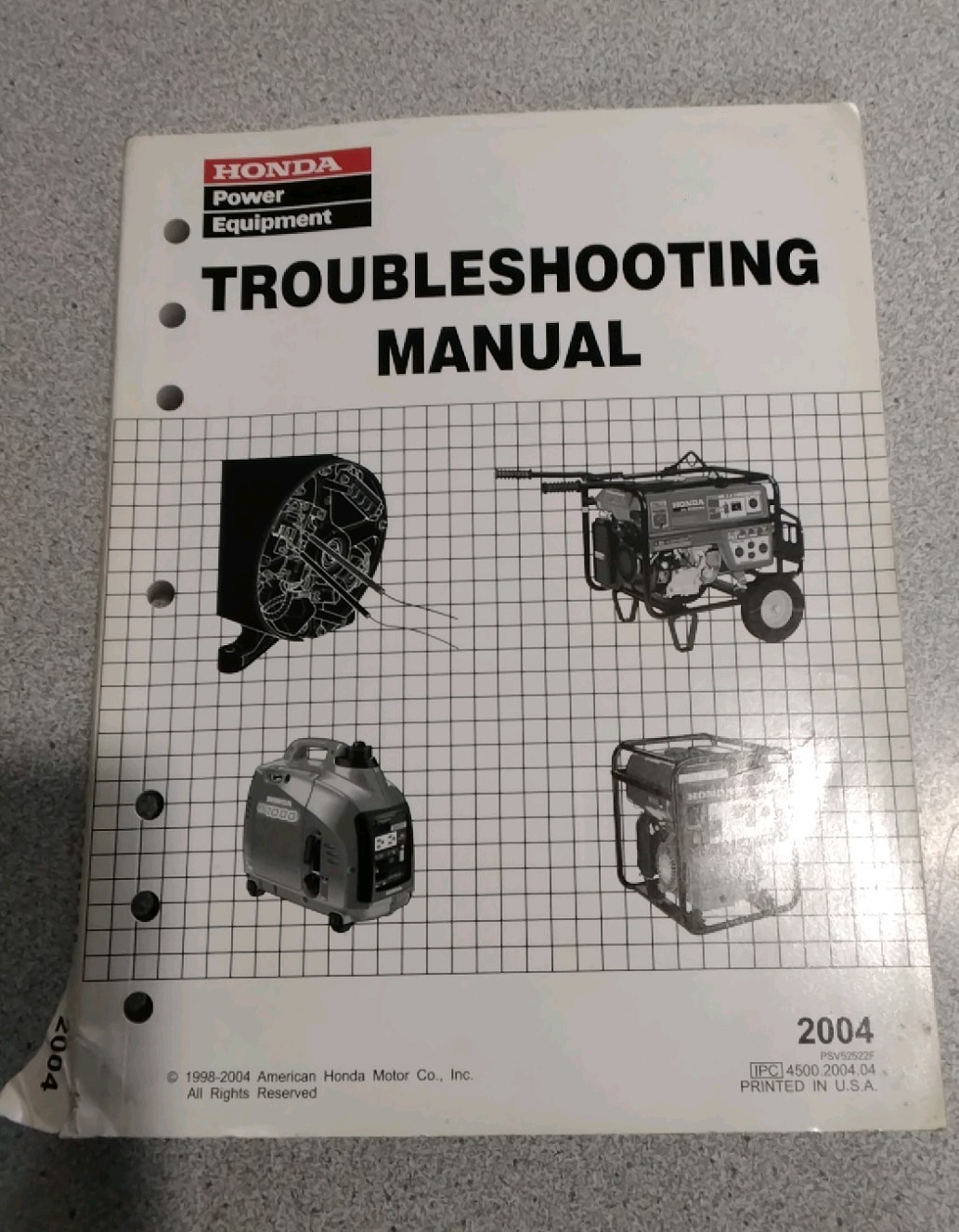 HONDA TROUBLESHOOTING MANUAL GENERATORS 2004. GOOD USED CONDITION. SEE PHOTOS