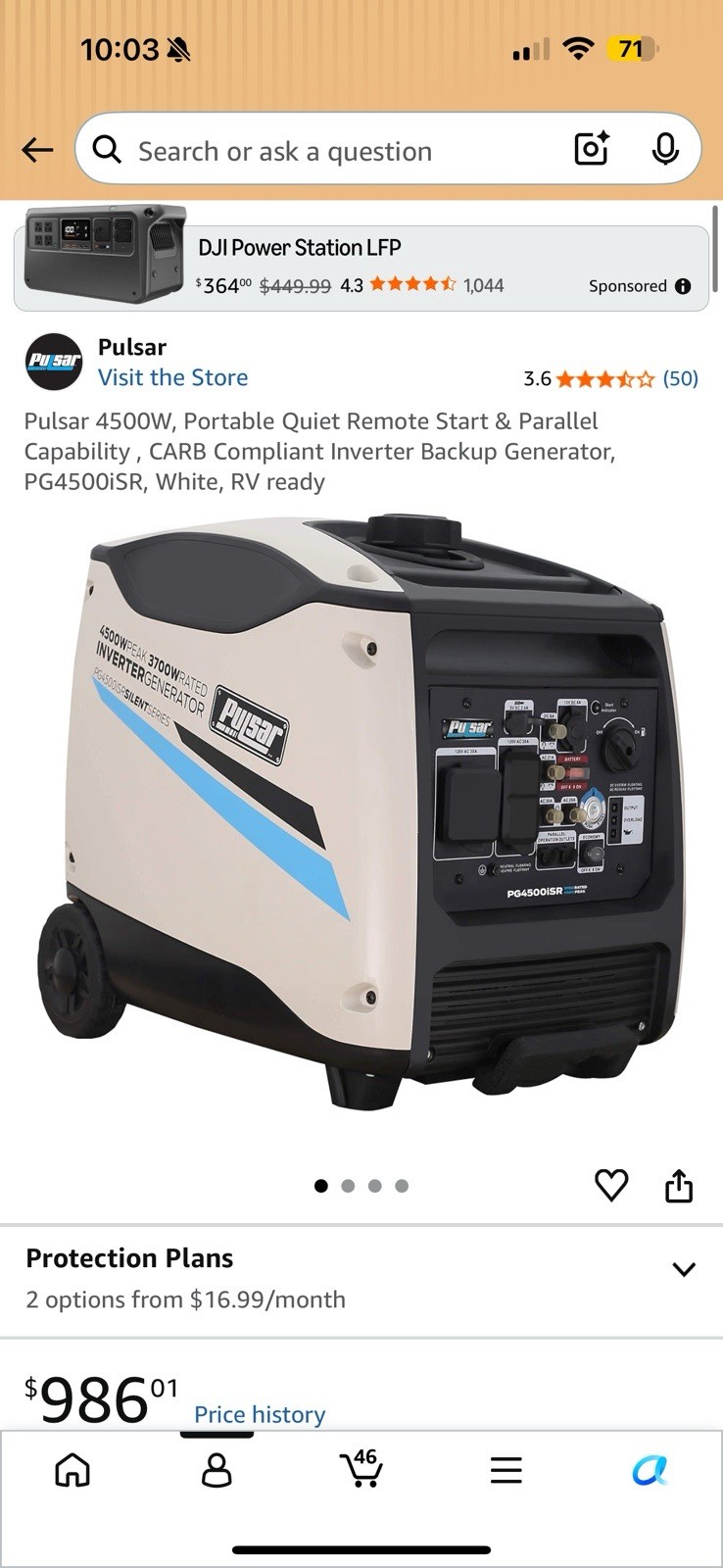 Pulsar G450RN 4500W silent Inverter Generator-Price is $800- text me