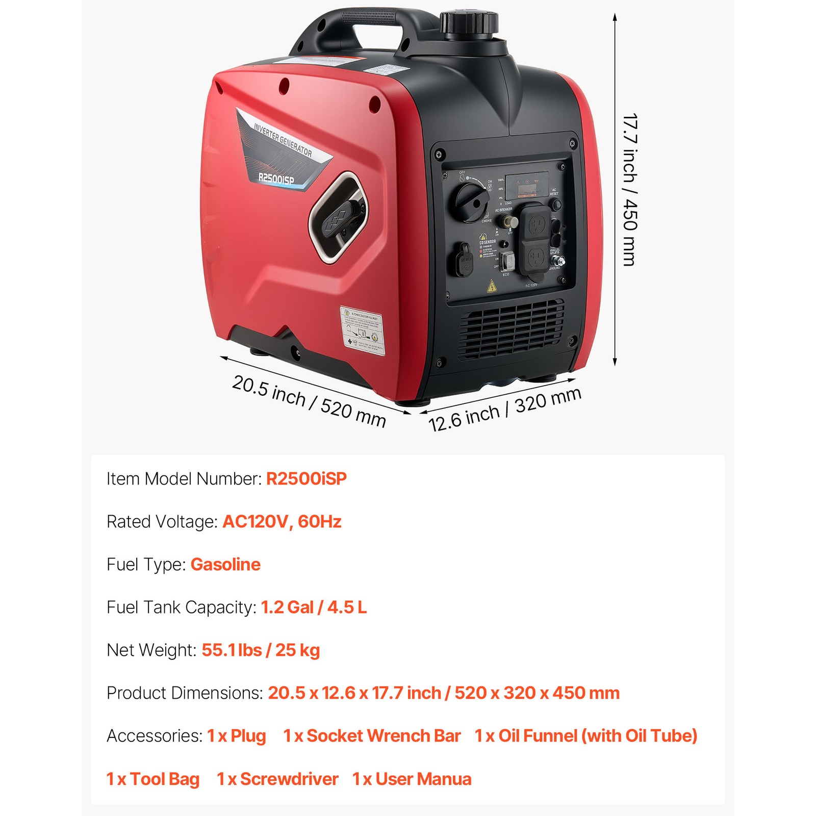 Uimoso 3000W Gas Portable Inverter Generator 122cc 4-Stroke Engine Quiet Run