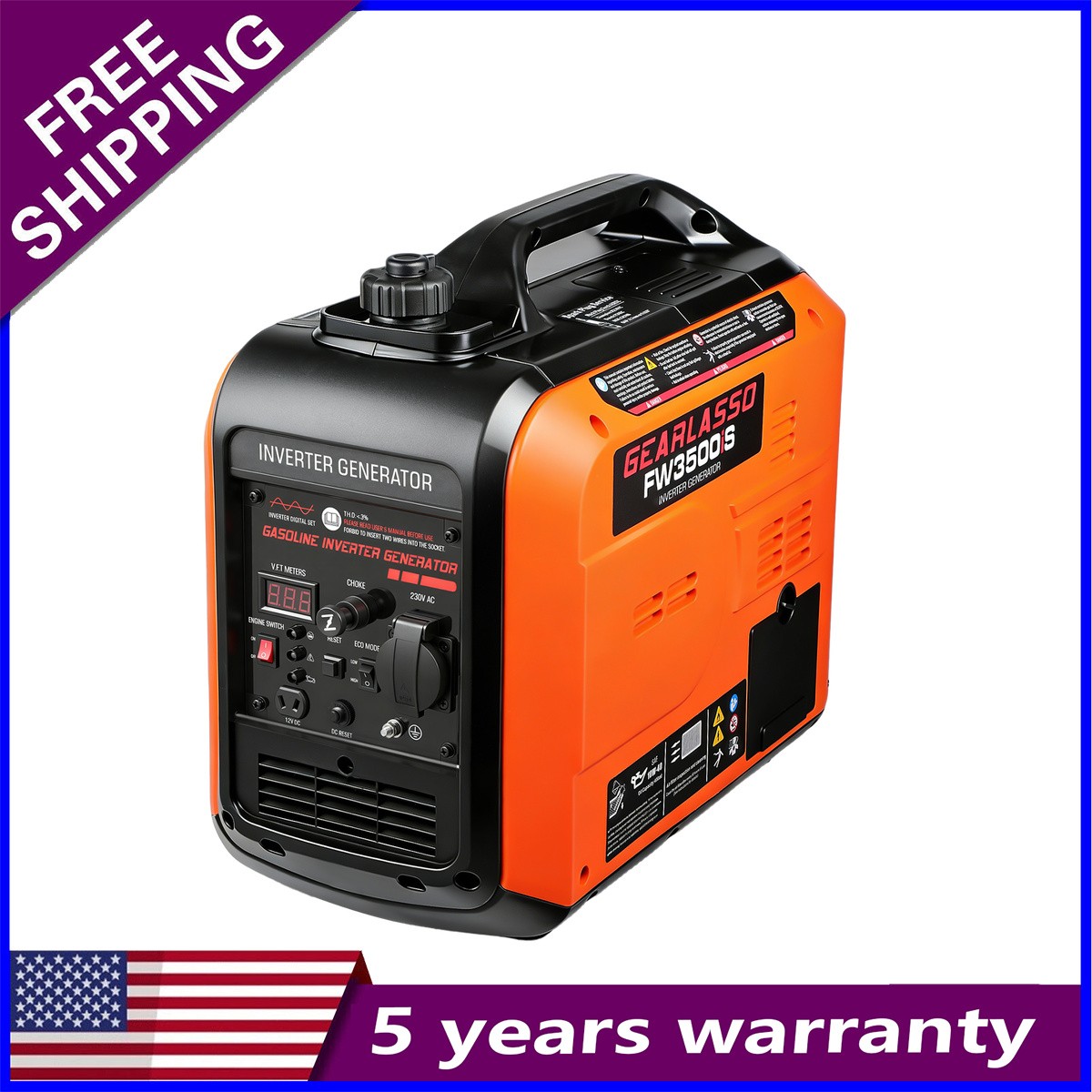5000W Portable Inverter Generator Gas Powered Quiet for Home Backup Quiet
