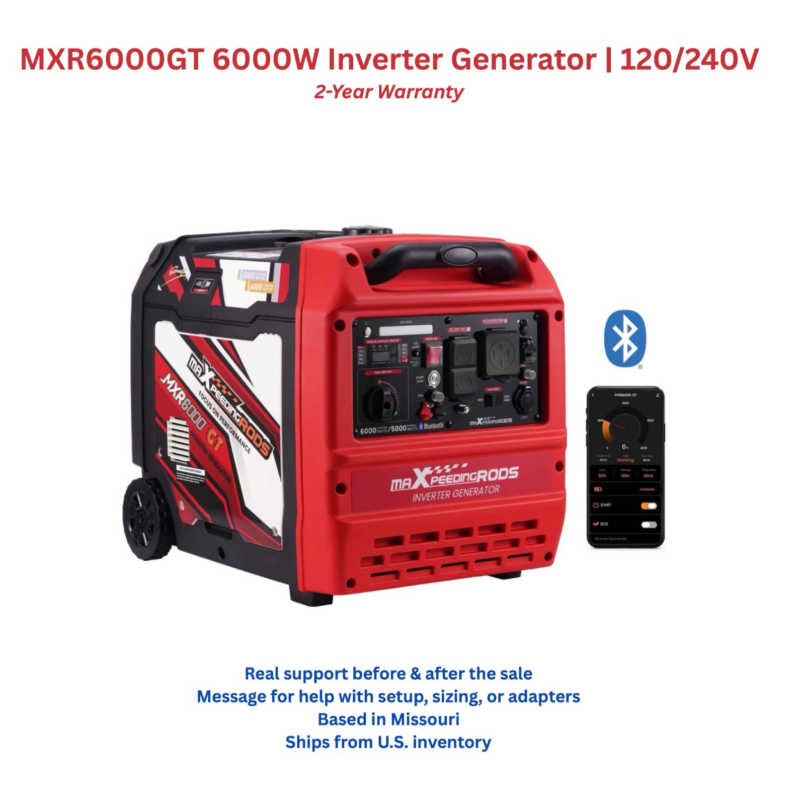 MXR6000GT 6000W Inverter Generator 120/240V 50A RV Backup Remote Start Bluetooth