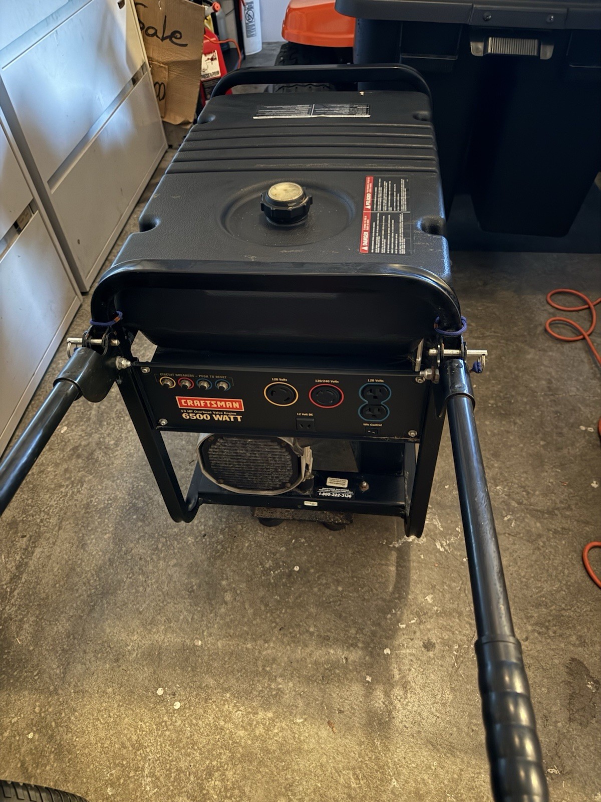 Craftsman 6500W Portable Generator Black, 120/240V, 12V, 2x120V Outlets. 13 HP