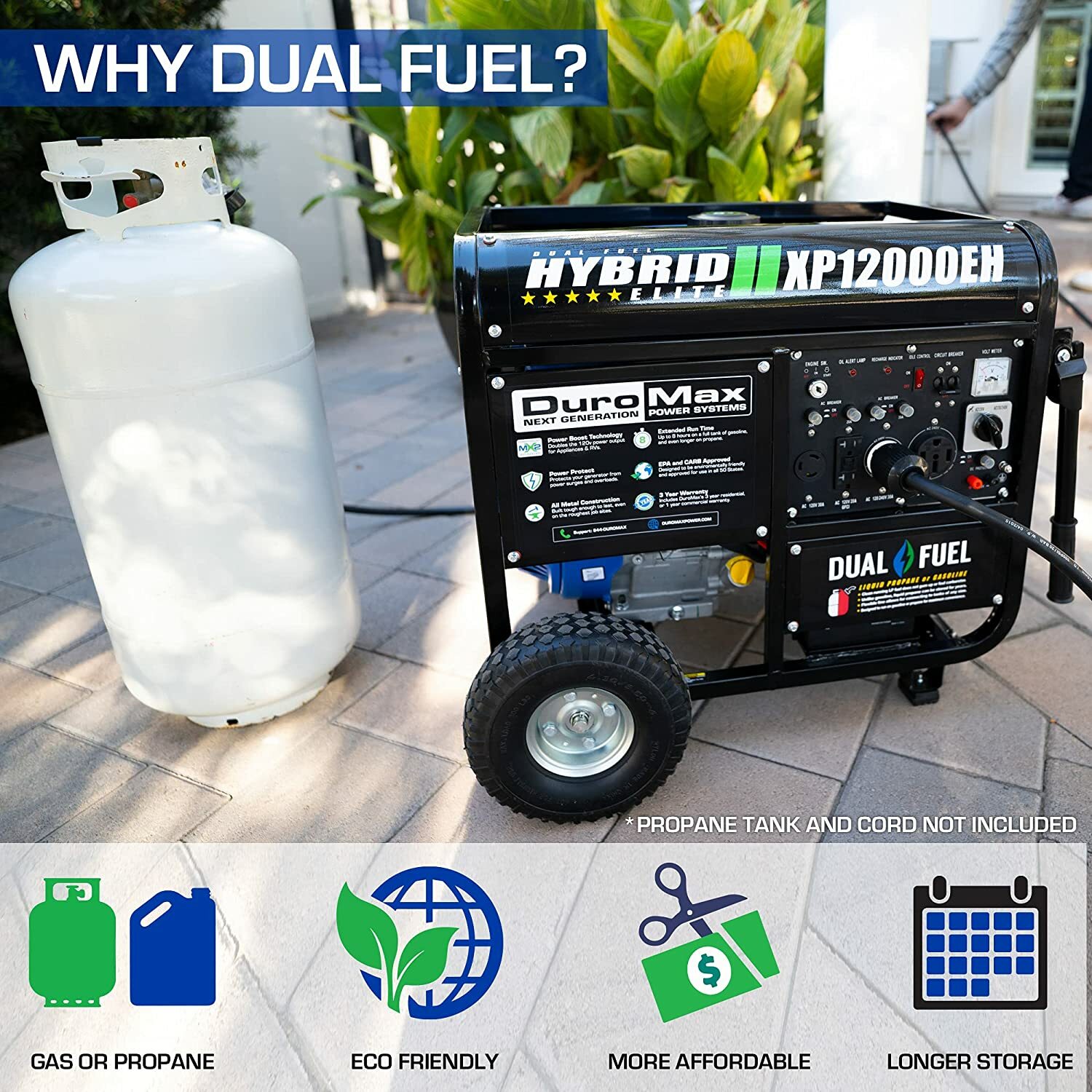 DuroMax XP12000EH 12,000-W Portable Hybrid Dual Fuel Generator w/ Electric Start