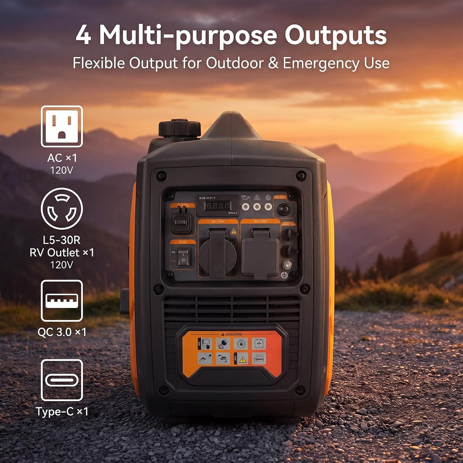 Portable Generator 2800W Peak Gasoline Inverter Compact Quiet RV Camping Power